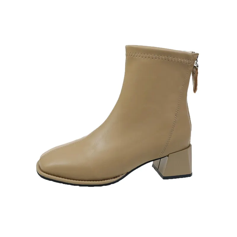 Yyvonne Head Thick And Short Boots Women's Shoes Senior Spring And Autumn With Low Cylinder Elastic Lean Women's Boots English Style Fashion Short Boots