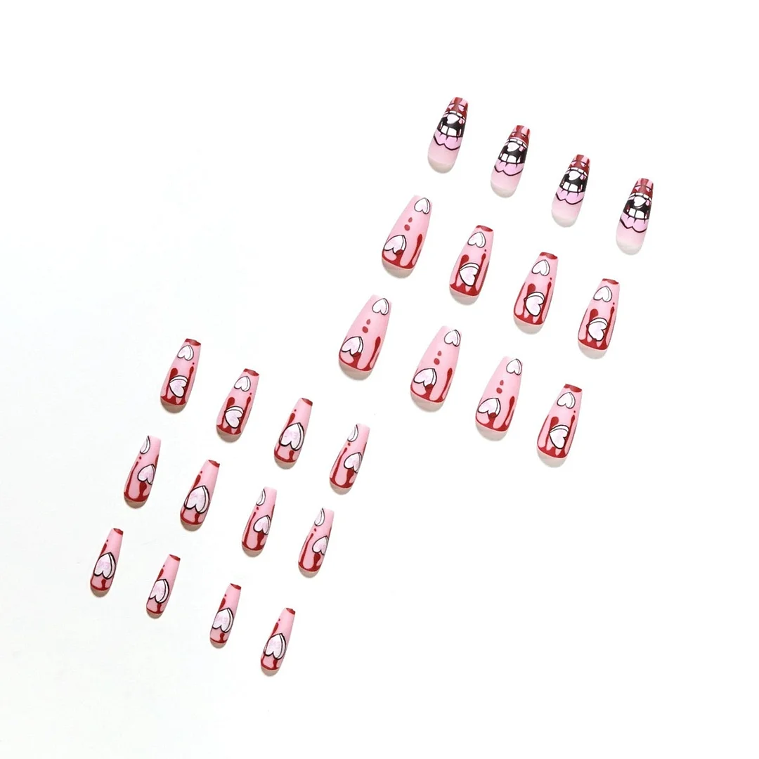 24pcs Fake nails with design Long False Nails Detachable Blood Lip Pattern Coffin Nails Acrylic Ballerina Nail Accessory Art Tip-Nail Inspo