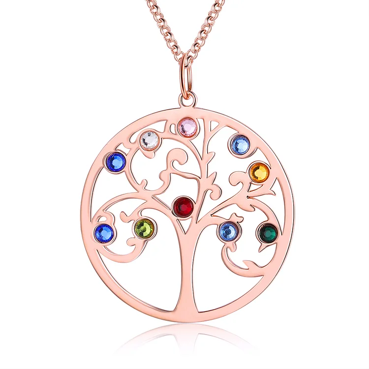 Family Tree Necklace 10 Birthstones Personalized Family Necklace Gift for Mom