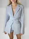 Solid Color Belt Blazer