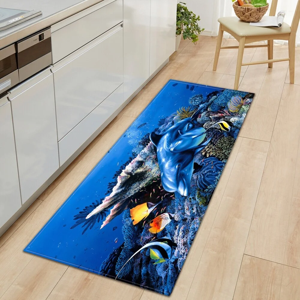 Underwater world Kitchen Mat Entrance Doormat 3D Pattern Bedroom Home Floor Decoration Living Room Carpet Bathroom Anti-slip Rug