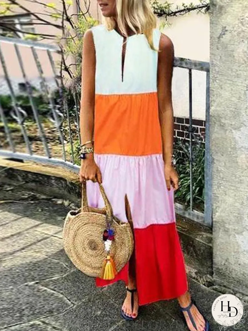 Color Block Tiered Maxi Dress