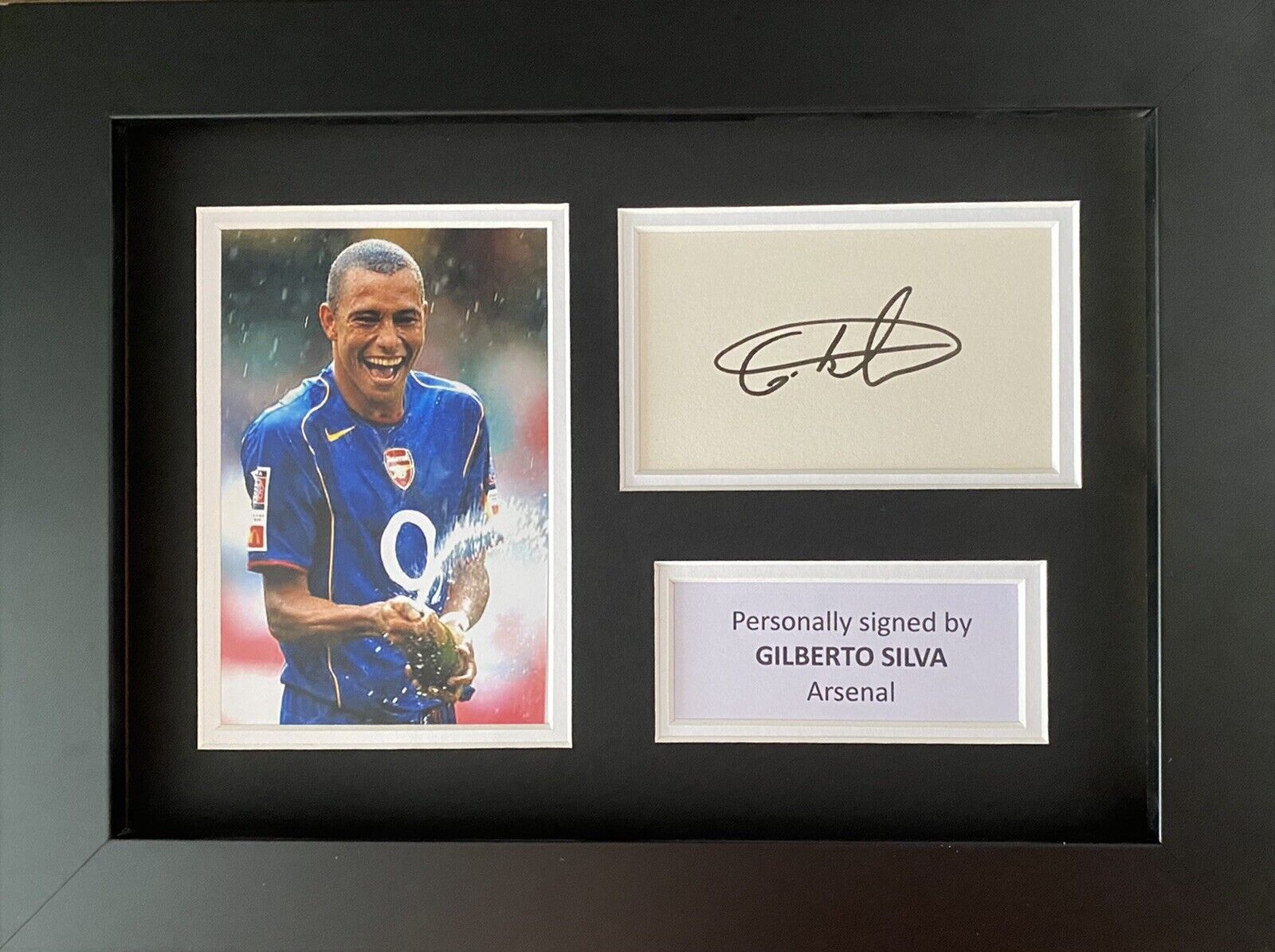 Gilberto Silva Hand Signed White Card In A4 Arsenal Frame Display