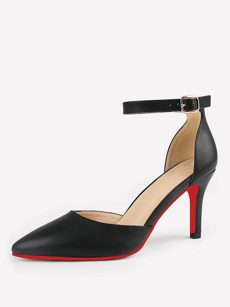 80mm Women's Closed Toe Heels Pumps for Women Stiletto Pointed Toe Ankle Strap Heels Red Bottoms Shoes