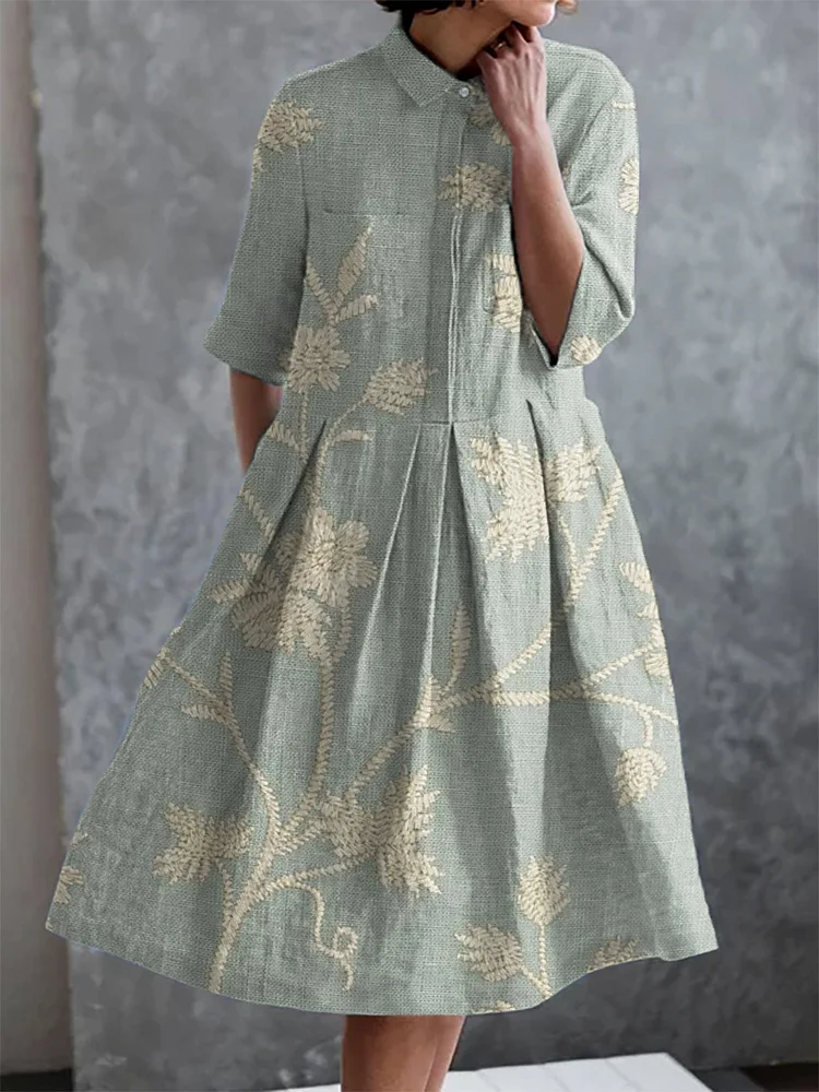 Vintage Floral Print Casual Elegant Pocket Half Sleeve Dress