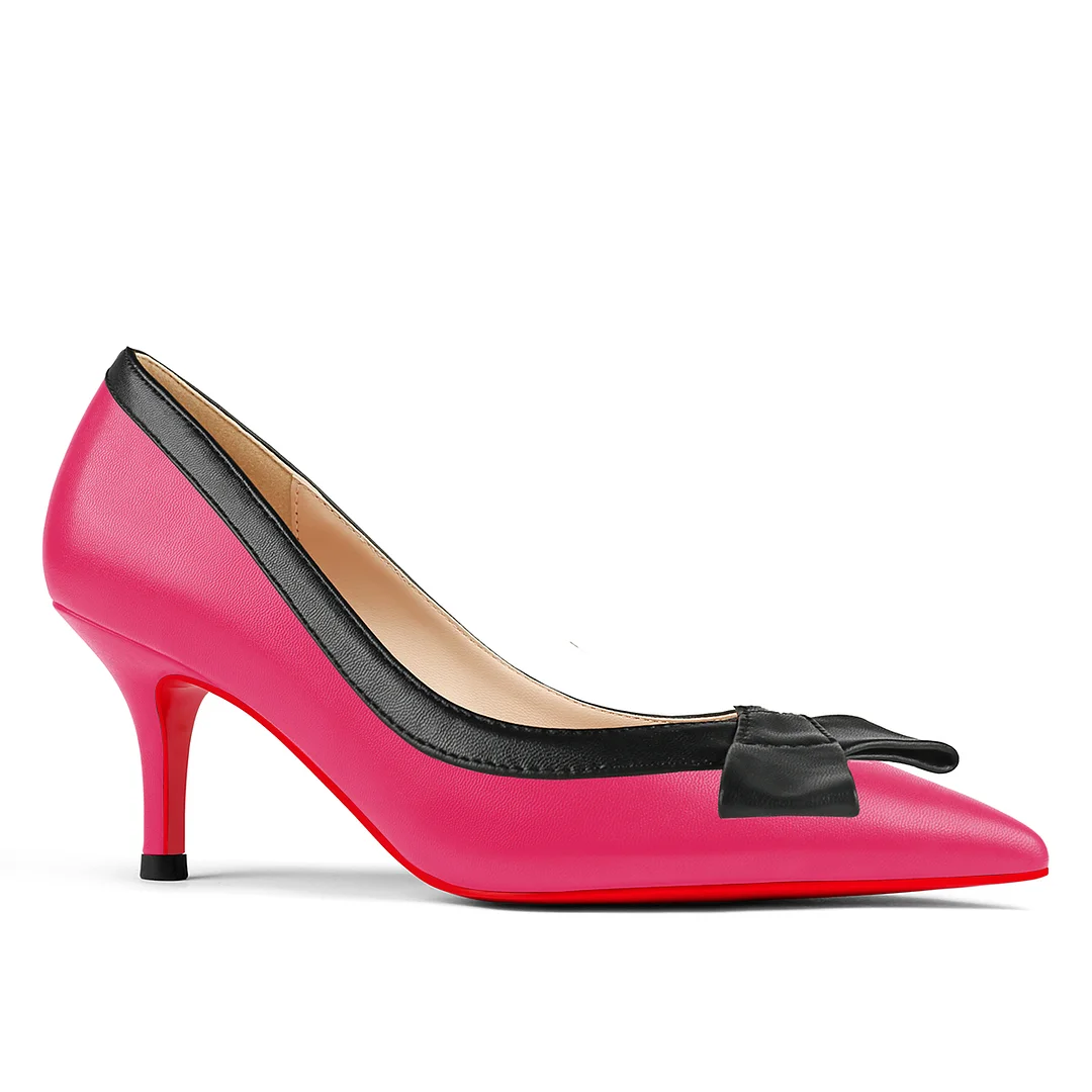 60mm Pointed Toe Bowknot Red Bottom Kitten Heels Daily Matte Pumps for Women-MERUMOTE