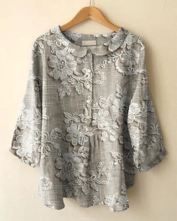 Vintage Long Sleeve Cute Peter Pan Collar Floral Shirt