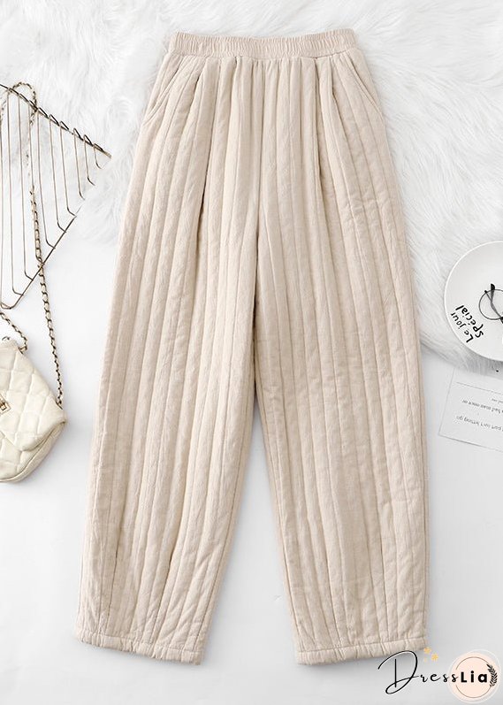 Loose Coffee Pockets Elastic Waist Fine Cotton Filled Pants Winter