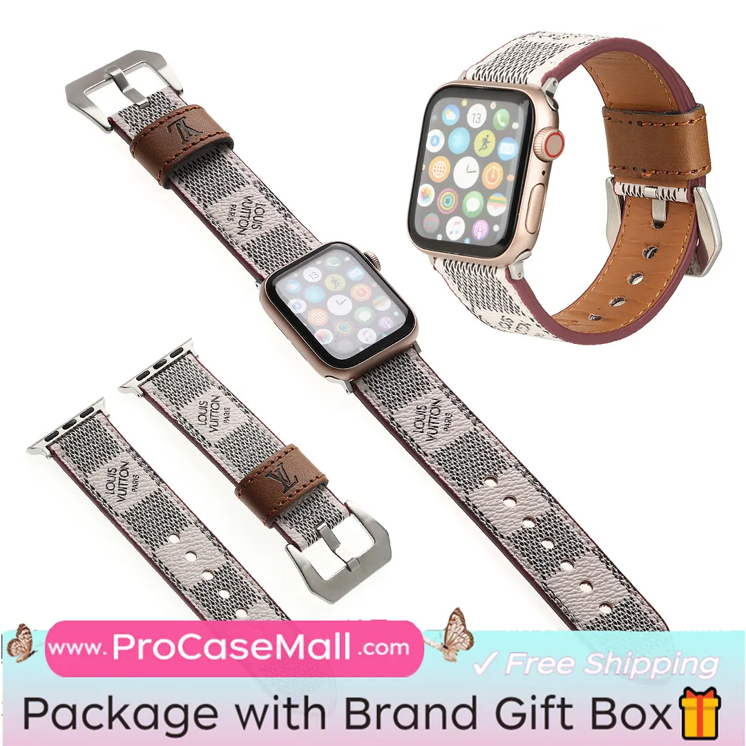 LV Genuine Leather Monogram Canvas Apple Watch Strap Checkerboard Canvas