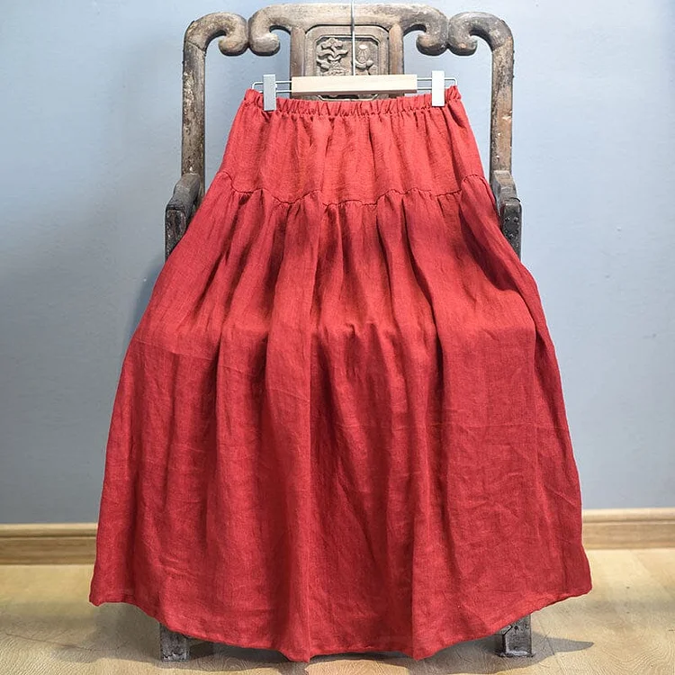 Spring Summer Solid Linen Loose Skirt