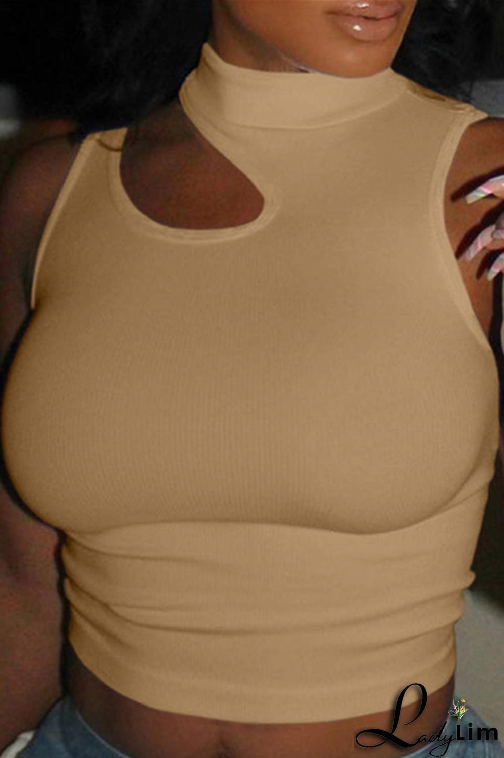 Cream White Sexy Solid Patchwork Half A Turtleneck Tops