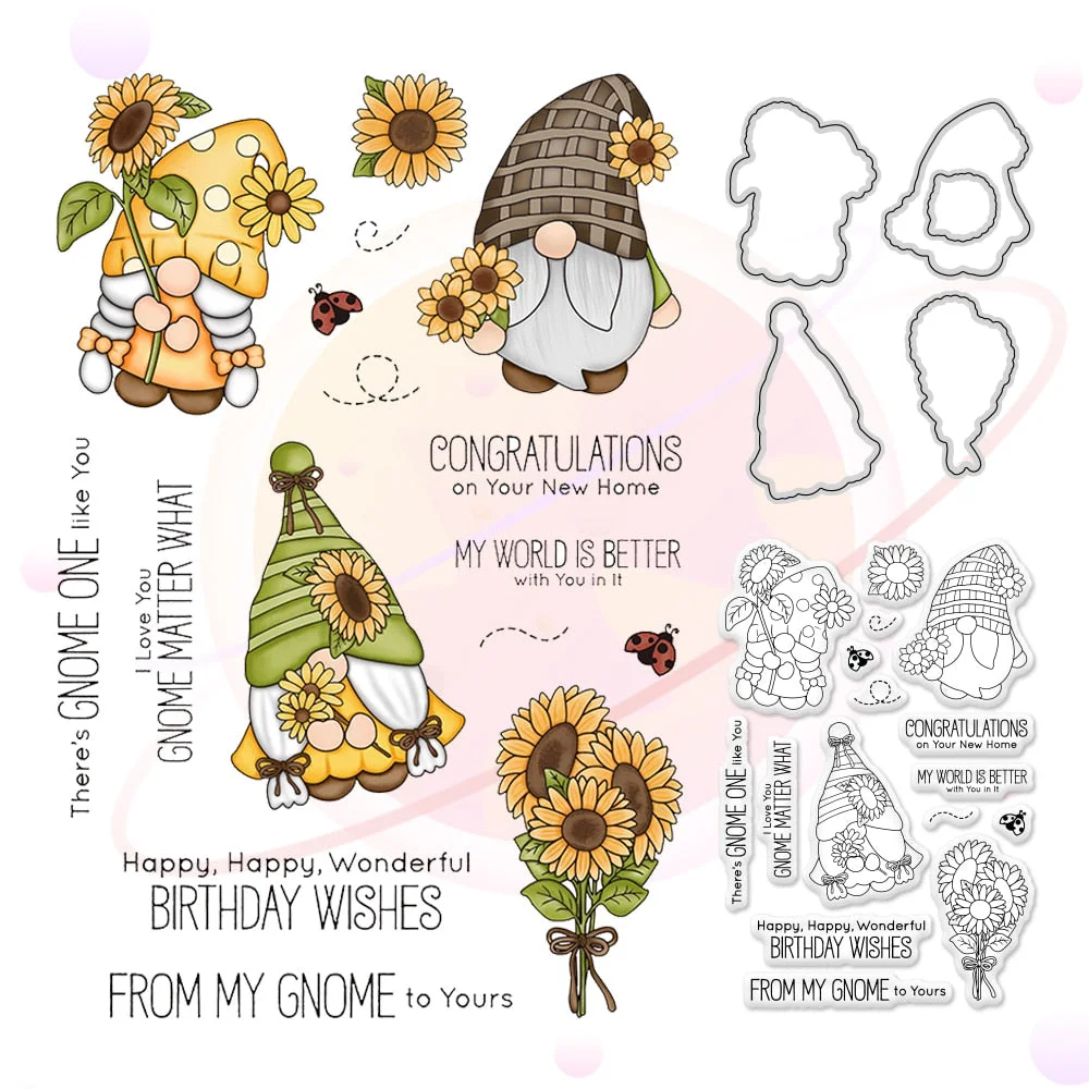 New Flower Dwarf Metal Cutting Dies and Clear Stamp Template for DIY Scrapbooking Photo Album Craft Paper Card Making Decorative