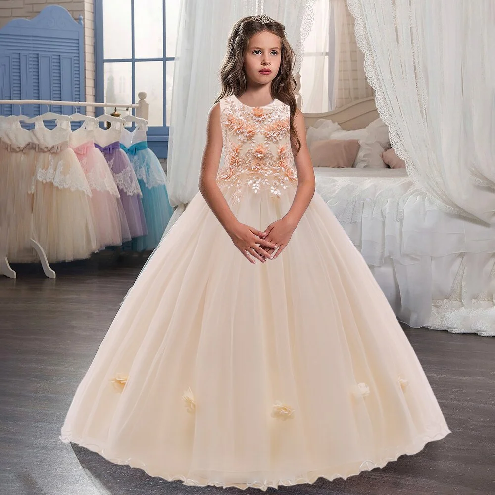2022 Bridesmaid Girl Party Wedding Dress Kids Dresses For Girl Children Clothing Evening Princess Dress Child Girl 10 Years Old