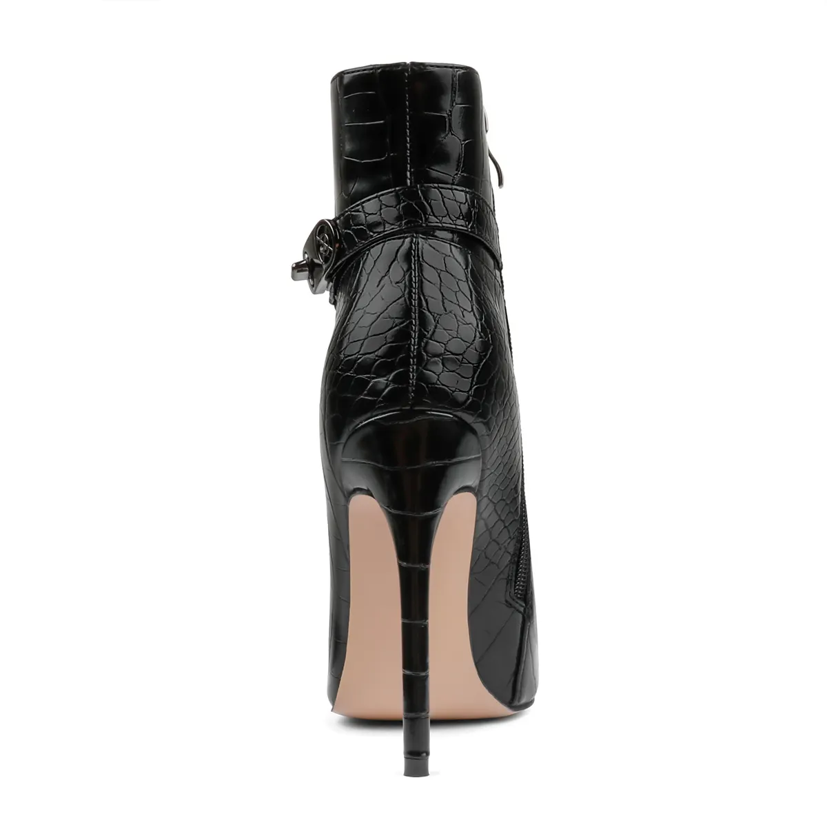 12cm/4.72 inch Pointed Toe Stiletto Crocodile Ankle Booties With Metal Buckle