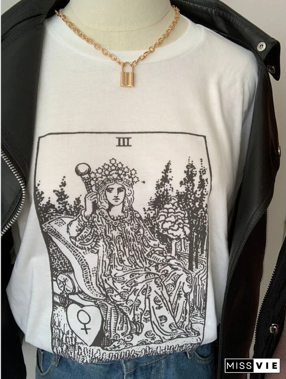 sunfiz YF The Empress Tarot Card TShirt Major Arcana Fortune Telling Occult T Shirt Casual O-neck Casual For Woman Cotton Tee