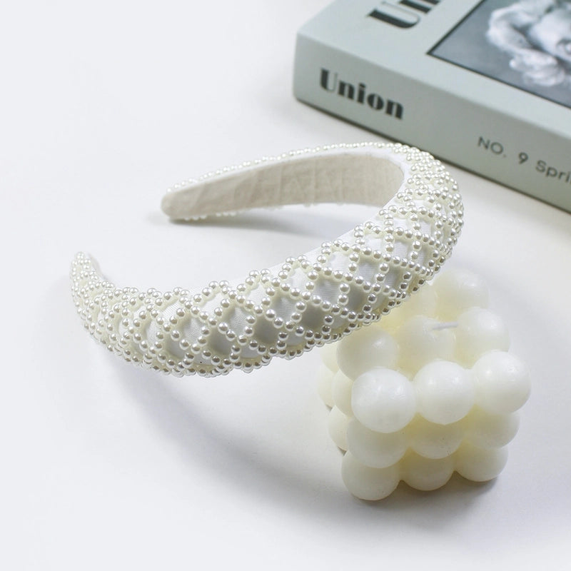 Women’s Elegant Lady Geometric Plastic Sponge Inlay Artificial Pearls Hair Band