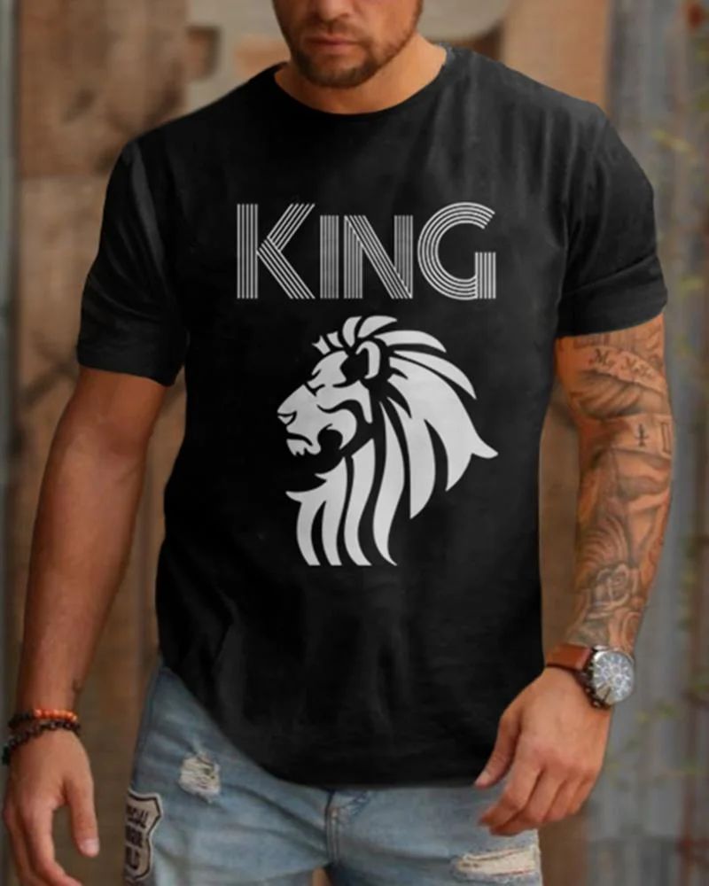 Men's Sport Lion King Printed Casual T-shirt
