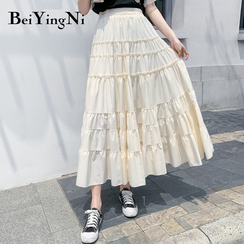 Beiyingni 2020 Long Plus Size Women Skirt Vintage Pleated Patchwork High Waist Gothic Skirts Fashion Korean Saias Midi Faldas
