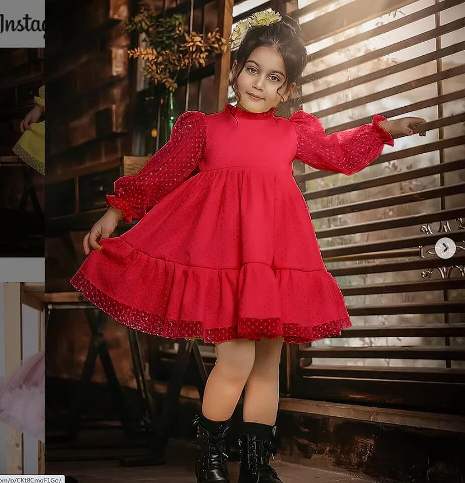 Elegant Kids Dresses For Girls Children Autumn Long Sleeves Christmas Lace Flower Tulle Vestidos New Year Dots Princess Clothes