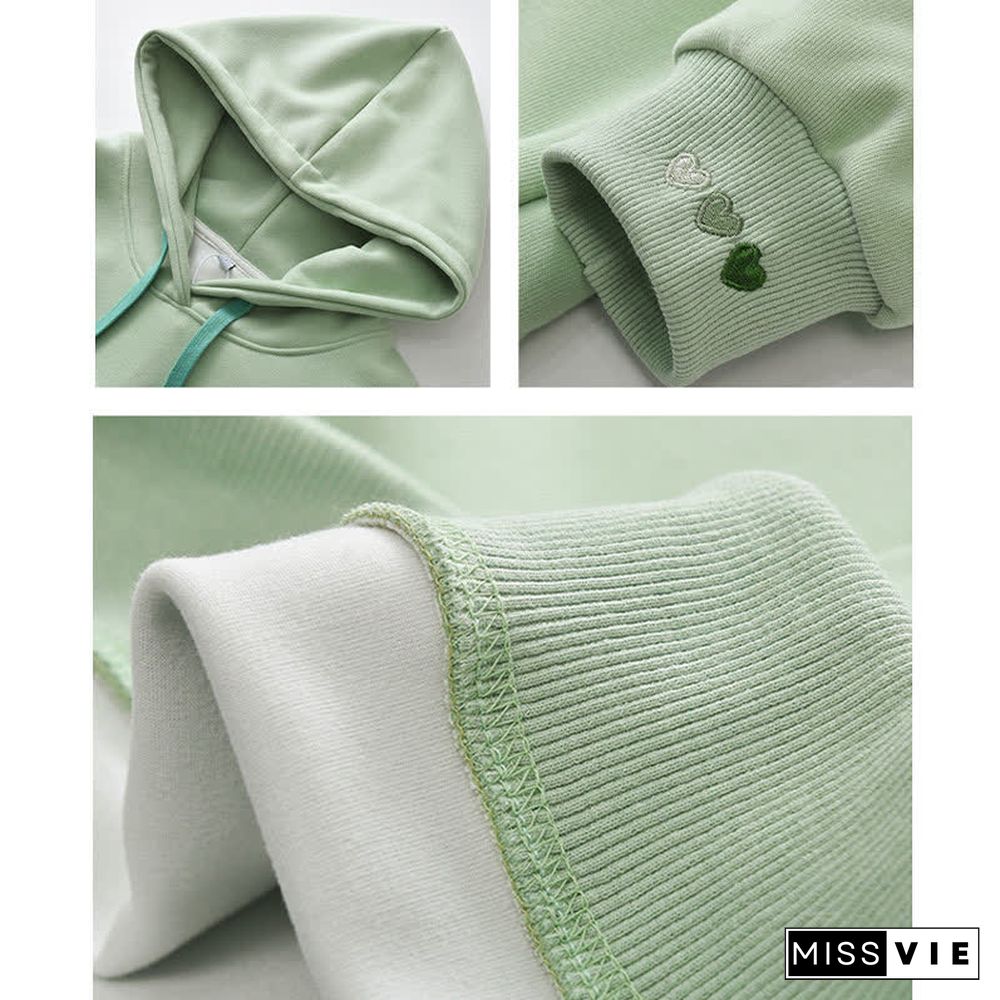 Love Heart Print Draw String Loose Hoodie