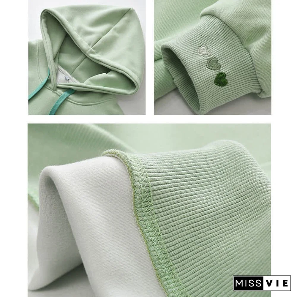 Love Heart Print Draw String Loose Hoodie