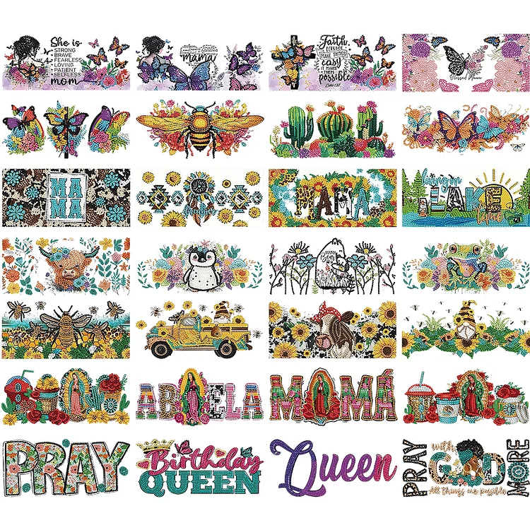 4 Pcs Animal Cartoon Diamond Sticker Girl Queen Diamond Painting Sticker  for Cup