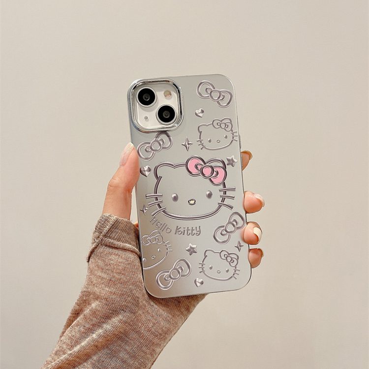 Kawaii Girl's Heart Electroplated Silver KT Cat Phone Case