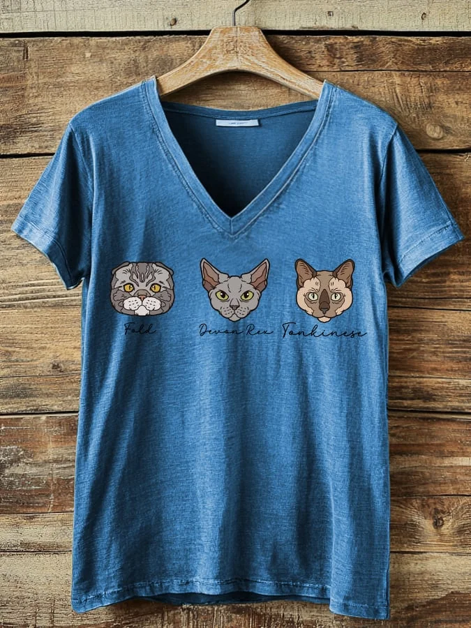 Women's Casual Art Cat FDT Printed T-shirt  socialshop