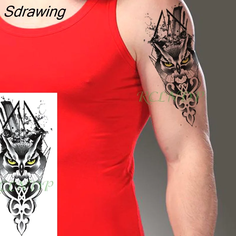 Sdrawing Temporary Tattoo Sticker Wolf Large Animal Triangle Dot Design Fake Tatoo Flash Tatto Arm Leg Body Art for Women Men
