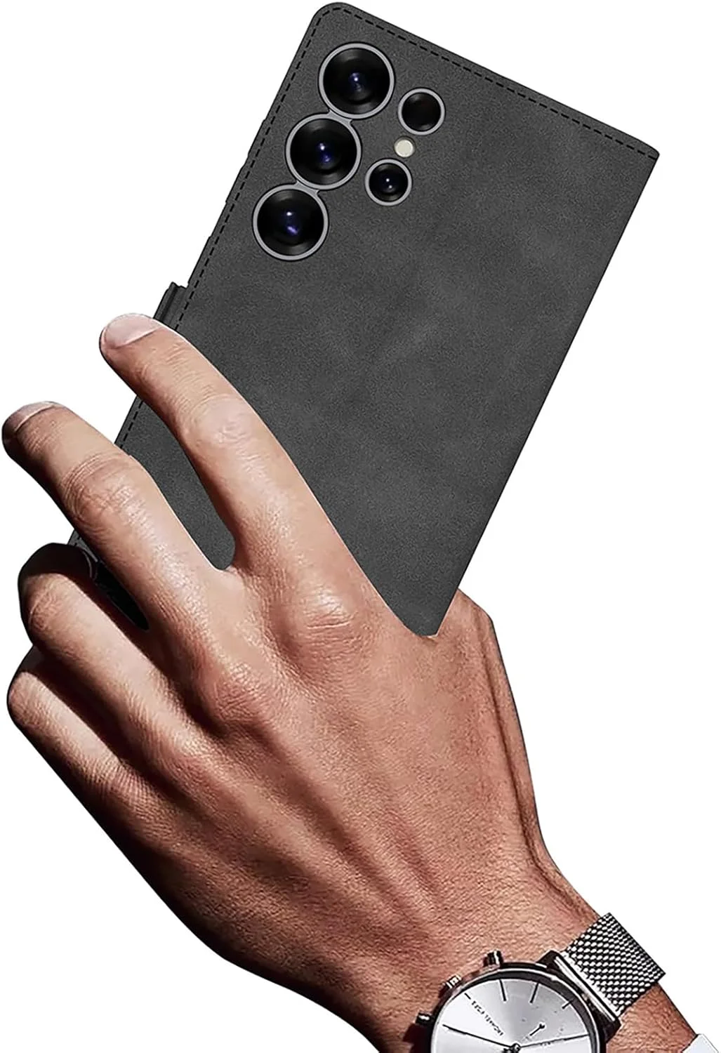 Flip Case for Samsung Galaxy S25 Ultra, Electroplated Leather Cover with Card Holder Magnetic Closure Shockproof Wallet Case,Black,S25 Ultra (S25 Ultra,Gray)