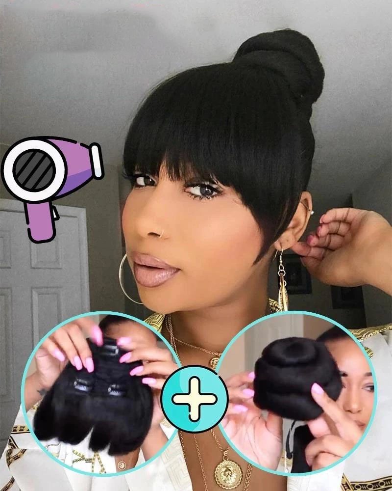 Bundle Hair Bun and Clip in Bangs Set (2PCS)-elleschic