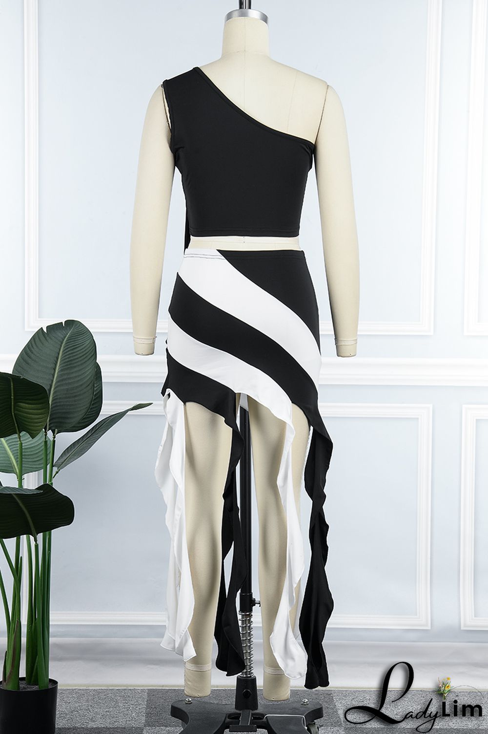 Orange Sexy Patchwork Tassel Contrast Oblique Collar Sleeveless Two Pieces