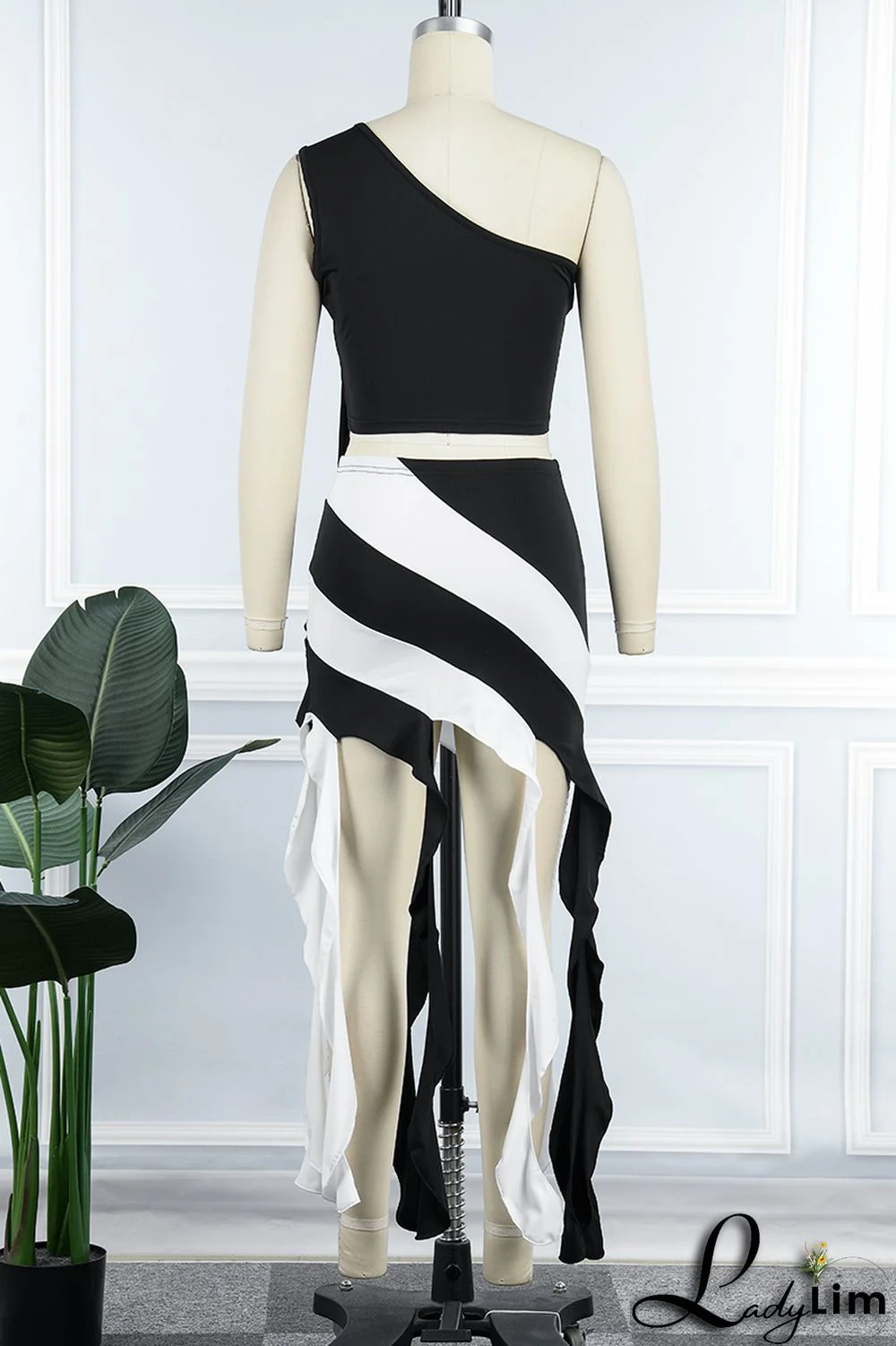 Orange Sexy Patchwork Tassel Contrast Oblique Collar Sleeveless Two Pieces