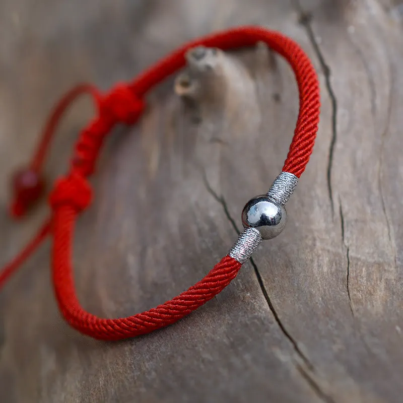 925 Sterling Silver Bead Protection Lucky Red String Bracelet