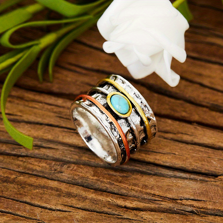 Bohemian style ring with turquoise vintage style ring VangoghDress