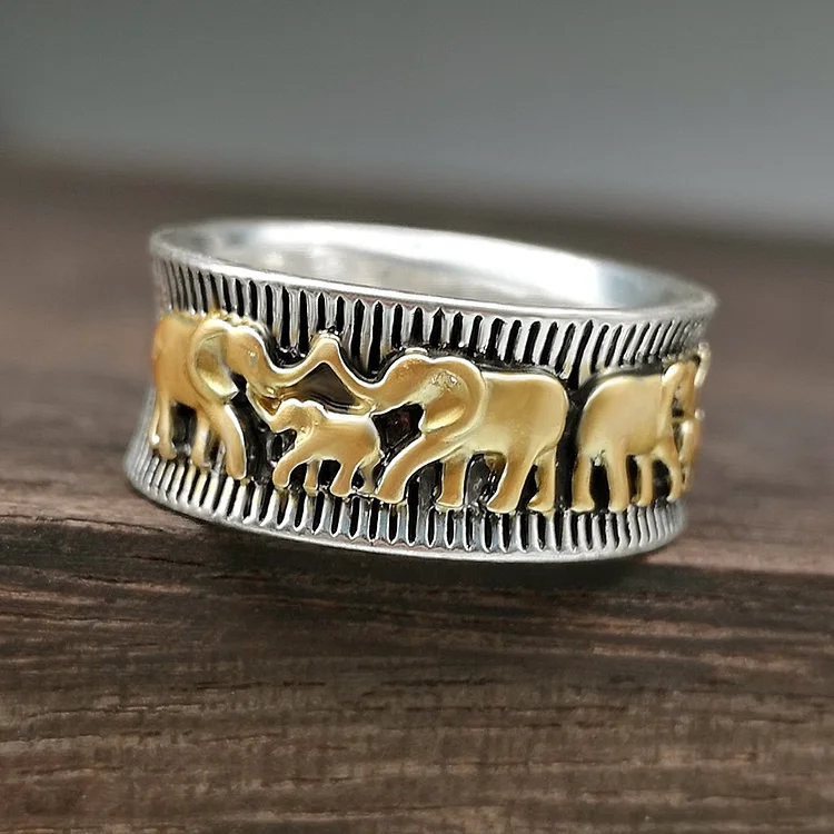 925 Gold Elephant Ring