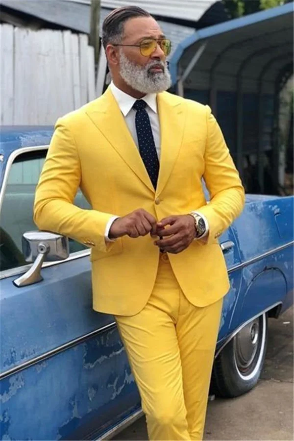 Fashion Party Prom Yellow Suit With Peaked Lapel On Sale For Man