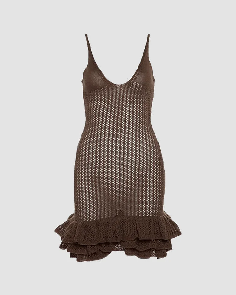 white christmas dresses Crochet Trim Solid Maxi Cami Dress – Gracia Fashion main image 0