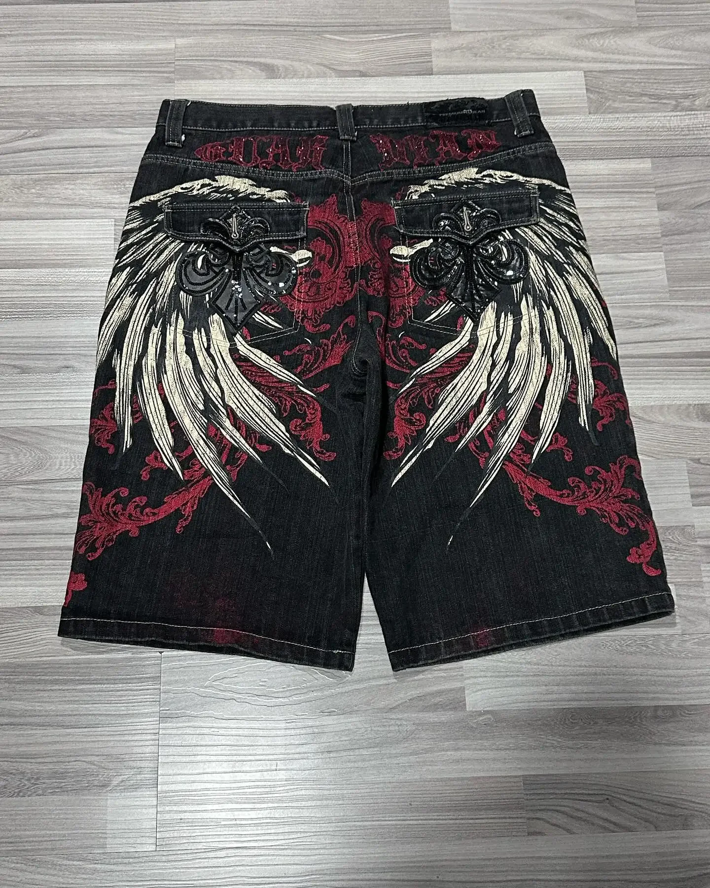 Multiplewell American Y2K New Fashion Trend Letters Embroidered Denim Shorts Men Street Hip Hop Retro Loose Jeans Couple Casual Denim Shorts
