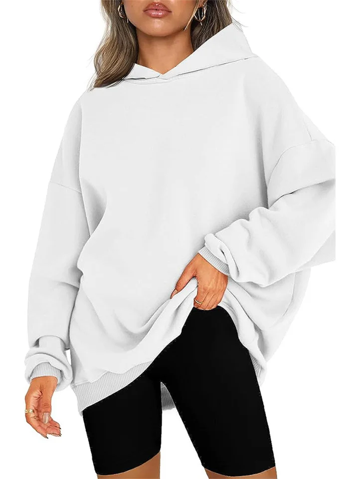 Autumn and Winter New Explosion of Solid Color Oversized Loose Type Hooded Thickened Comfortable Casual Long-sleeved Sweater Tops for Women