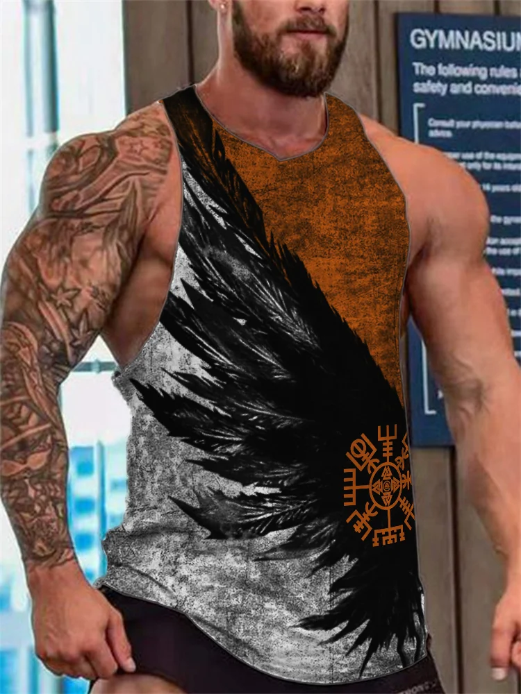 Broswear Men's Viking Vegvisir Raven Wing Contrast Color Tank Top
