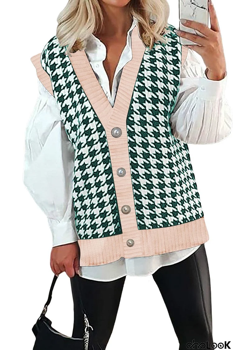 Houndstooth Vest Cardigan