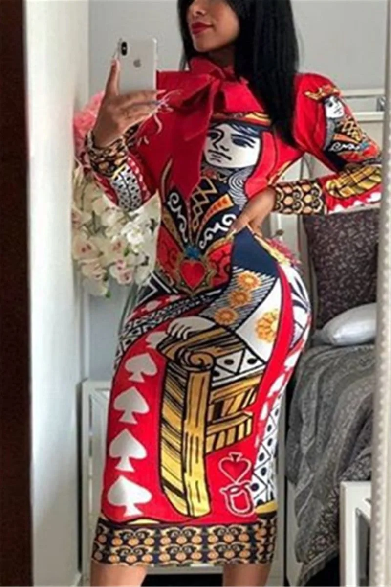 Fashion Print Medium Length Dress