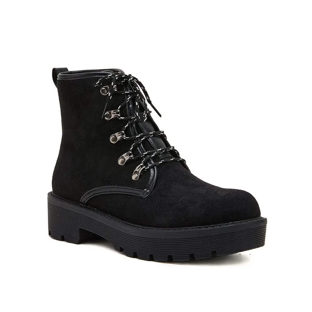 Women's Simple Faux Suede Lace Up Combat Boots