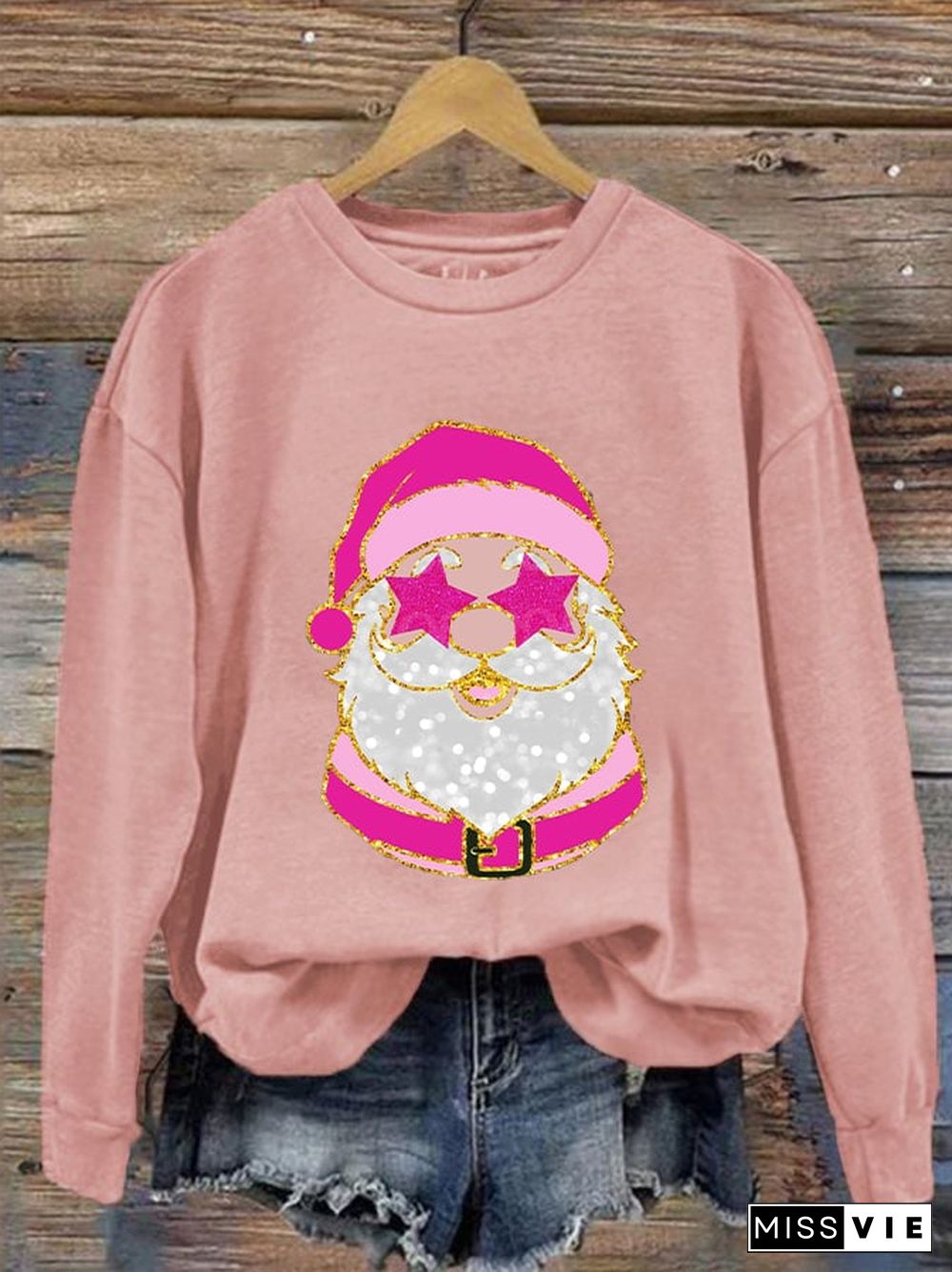 Women's Pink Santa Print Sweatshirt