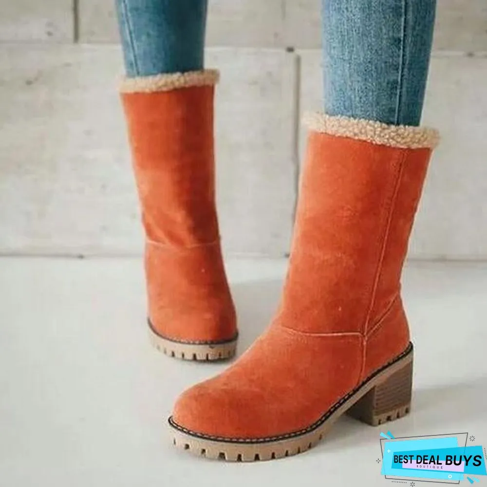 Square Heel Short Plush Snow Boots