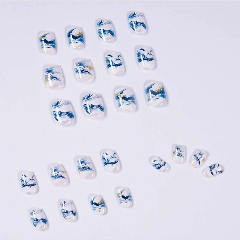 24PCS/box smoothly beautiful false nails with design short size artificial press on fingernails for woman-Nail Inspo