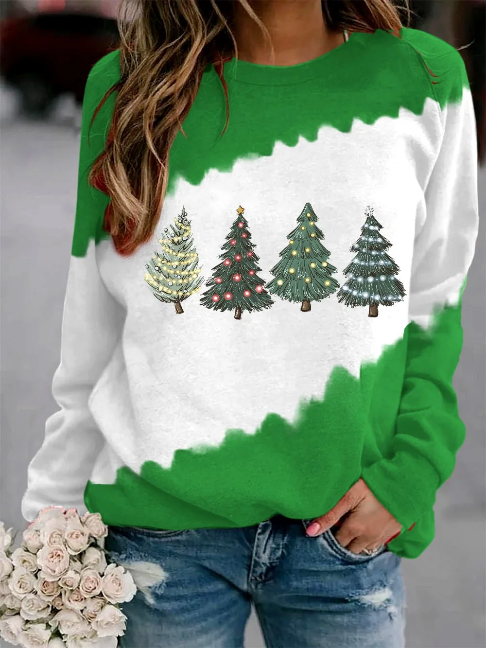 Women's Christmas Tree Print Sweatshirt