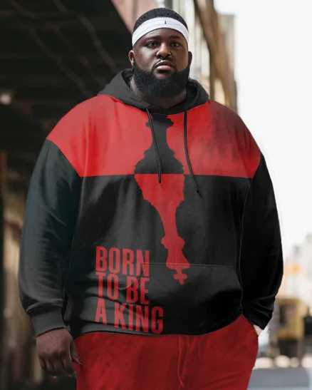 Men's Plus Size Casual Hip Hop Aurora Born To Be A King Hoodie Two-Piece Set