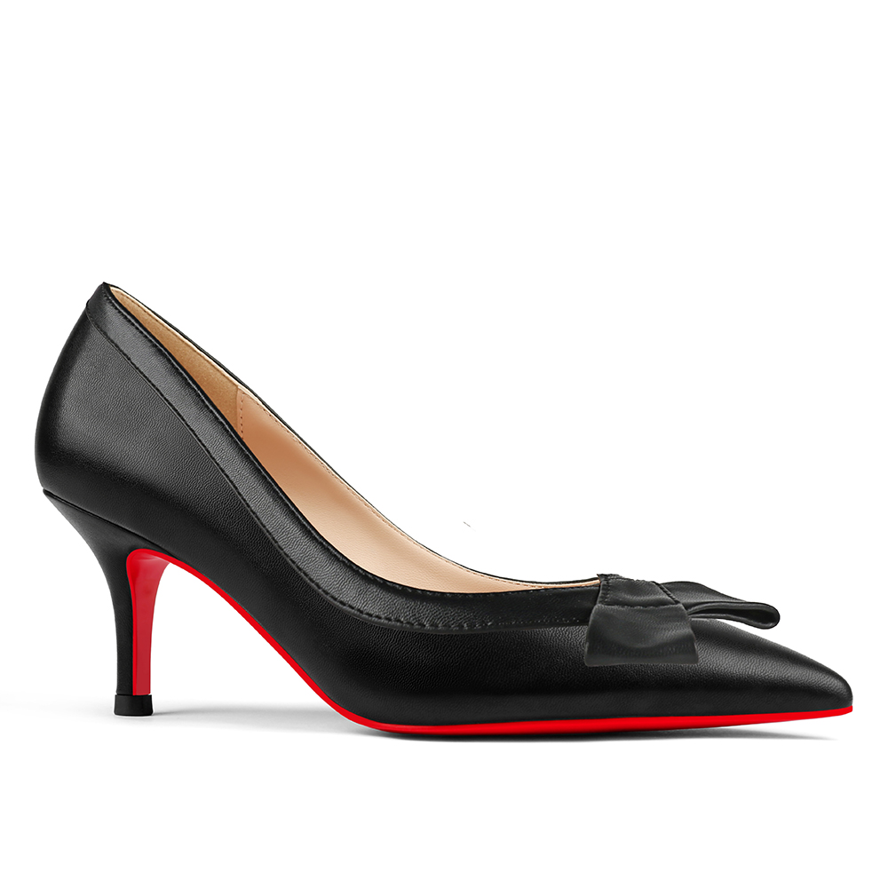 60mm Pointed Toe Bowknot Red Bottom Kitten Heels Daily Matte Pumps for Women-MERUMOTE